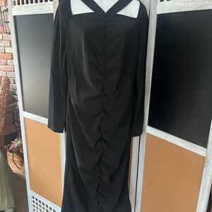 SHEIN Black Sheath Dress with Sailor Collar and V-Neck